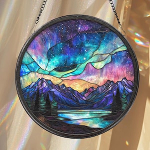 Aurora Borealis Glass Suncatcher: Northern Lights Window Art