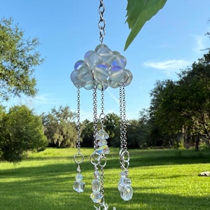 Sun-kissed Cloud Crystal Quartz Suncatcher Rearview Mirror Car Charm Ornament Christmas gift