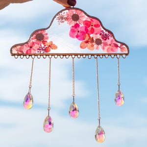 Cloud Stained Glass Suncatcher Crystal Pink Christmas Gifts Stained Glass Window Hangings Pressed Flower Art Teenage Girl Gifts